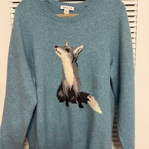 Coldwater Creek Blue Arctic Fox Crew Neck Sweater